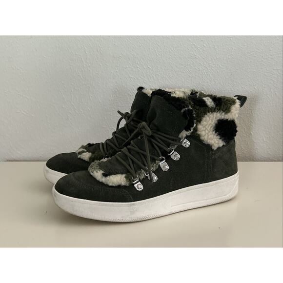 Steve Madden Shoes - Steve Madden Leather Hi-Top Women 7M Debora Green Suede Camo Sherpa Zip Sneaker